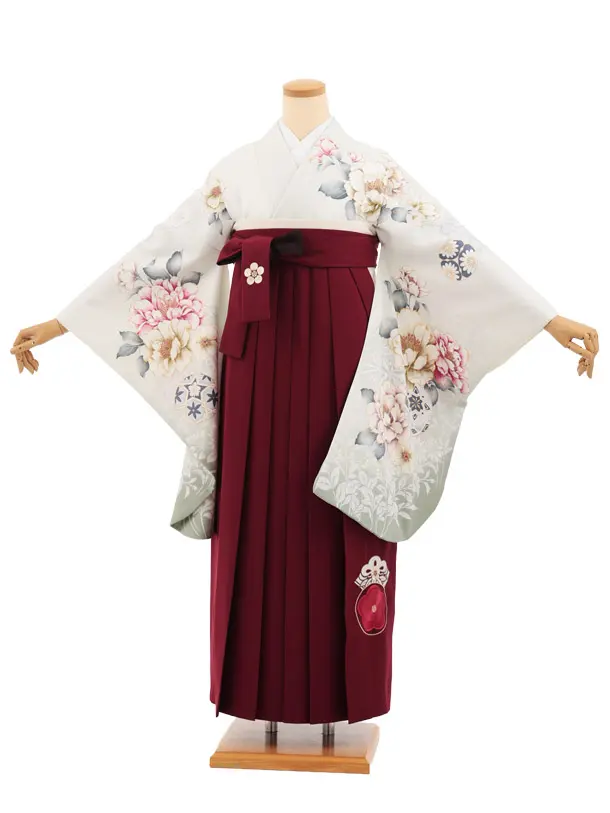 卒業式袴レンタルT521 ペールミント花 × ボルドー
