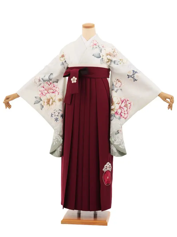 卒業式袴レンタルT521 ペールミント花 × ボルドー
