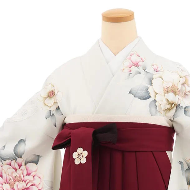 卒業式袴レンタルT521 ペールミント花 × ボルドー