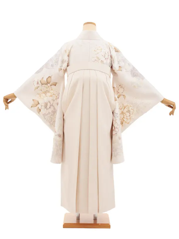 卒業式袴レンタルT522 アイボリー花 × クリームチェック