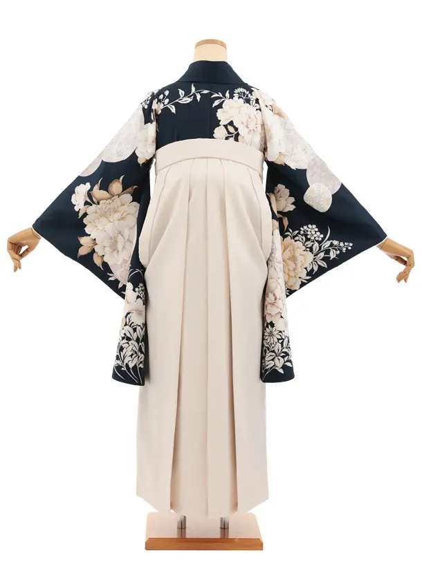 卒業式袴レンタルT523 ネイビーまり花 × クリームチェック