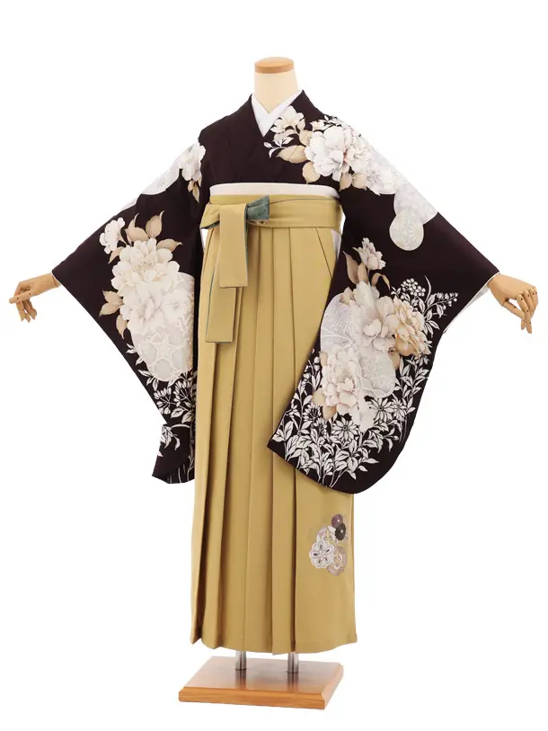 卒業式袴レンタルT524 パープルブラウンまり花 × からし