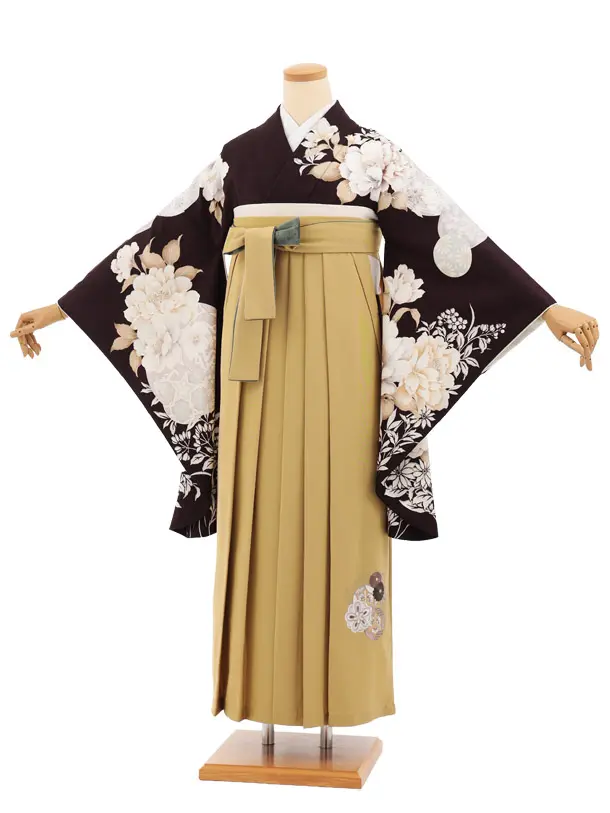 卒業式袴レンタルT524 パープルブラウンまり花 × からし
