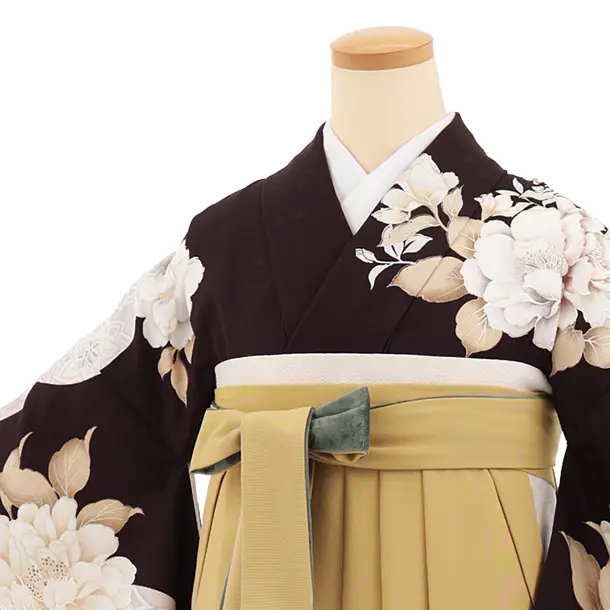 卒業式袴レンタルT524 パープルブラウンまり花 × からし