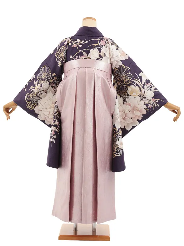卒業式袴レンタルT537 パープル芍薬 × ピンク ラメ