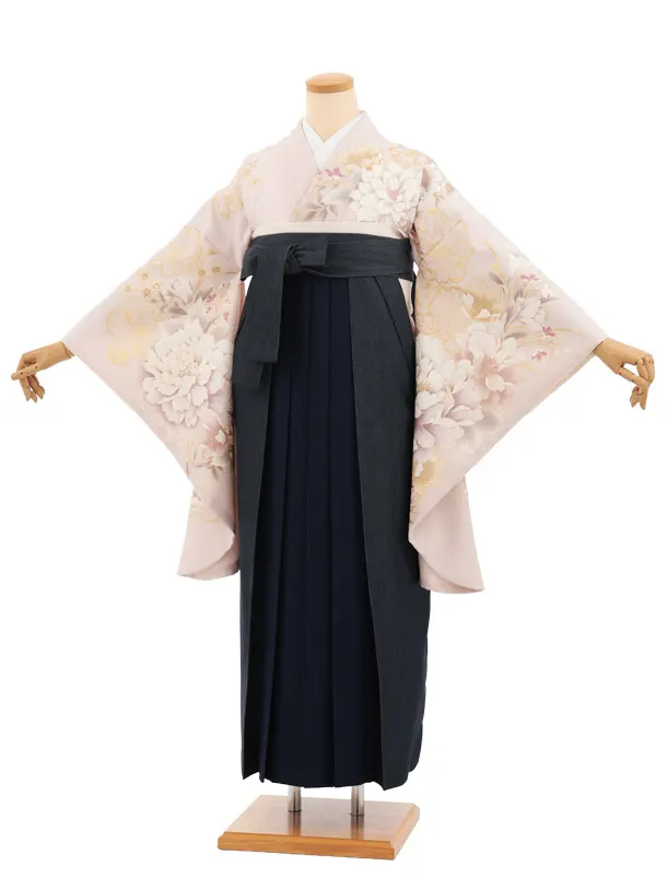 卒業式袴レンタルT540 淡ピンクベージュ芍薬 × デニム