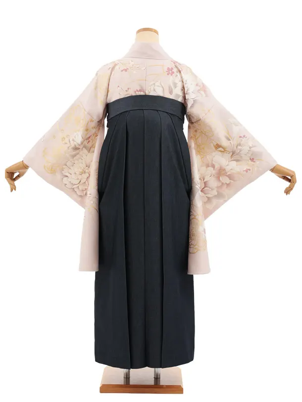 卒業式袴レンタルT540 淡ピンクベージュ芍薬 × デニム