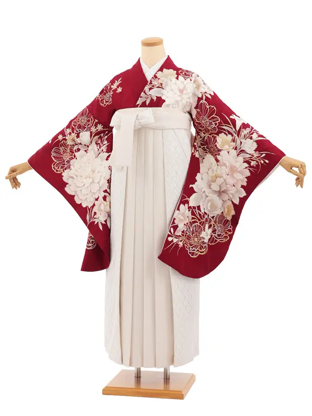卒業式袴レンタルT542 ボルドー芍薬 × アイボリーレース