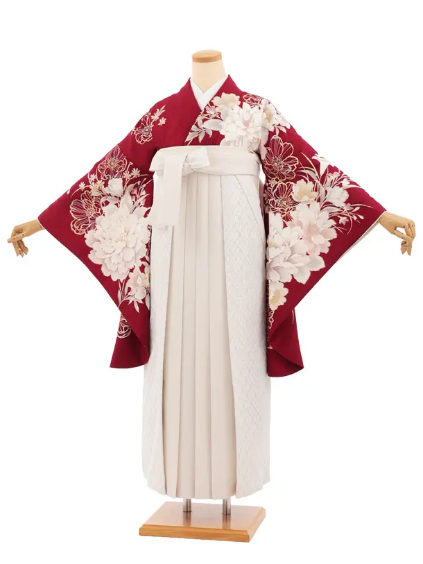 卒業式袴レンタルT542 ボルドー芍薬 × アイボリーレース