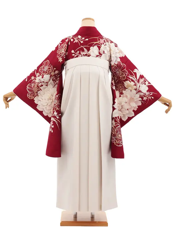 卒業式袴レンタルT542 ボルドー芍薬 × アイボリーレース