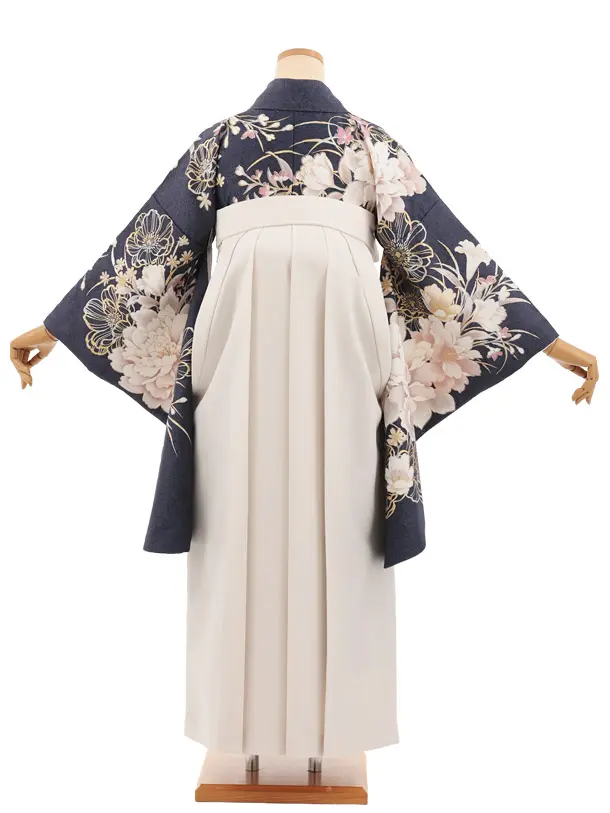 卒業式袴レンタルT543 パープルグレー芍薬 × アイボリーレース