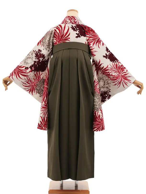卒業式袴レンタルT544 ベージュ花 × モスグリーン
