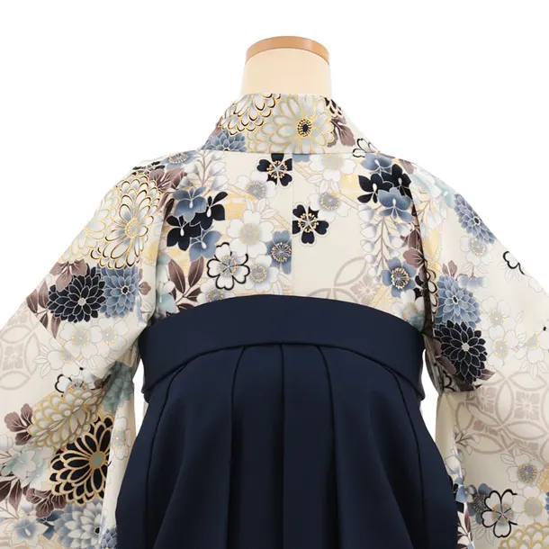 卒業式袴レンタルT545 ATELIE L クリーム 繚乱の花×ネイビー
