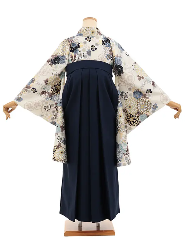 卒業式袴レンタルT546 ATELIE L クリーム 繚乱の花×ネイビー