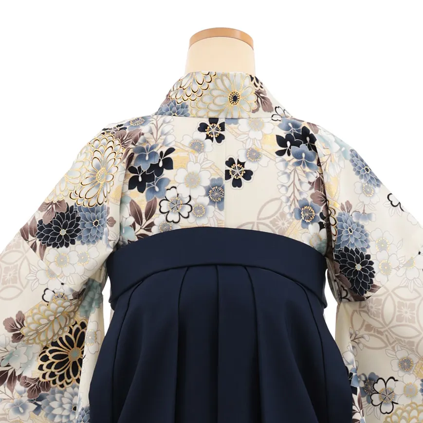 卒業式袴レンタルT546 ATELIE L クリーム 繚乱の花×ネイビー