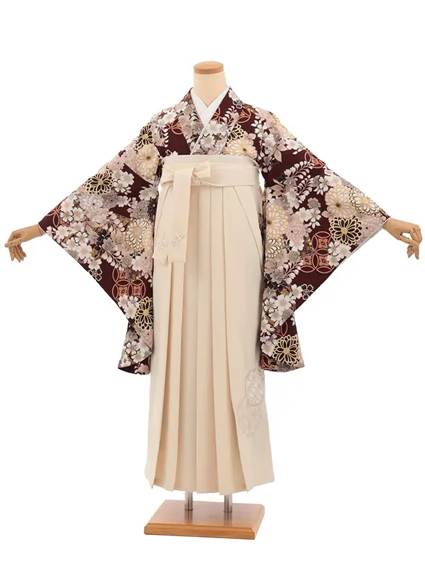卒業式袴レンタルT547 ATELIE L マホガニー 繚乱の花×クリーム