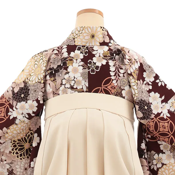 卒業式袴レンタルT547 ATELIE L マホガニー 繚乱の花×クリーム