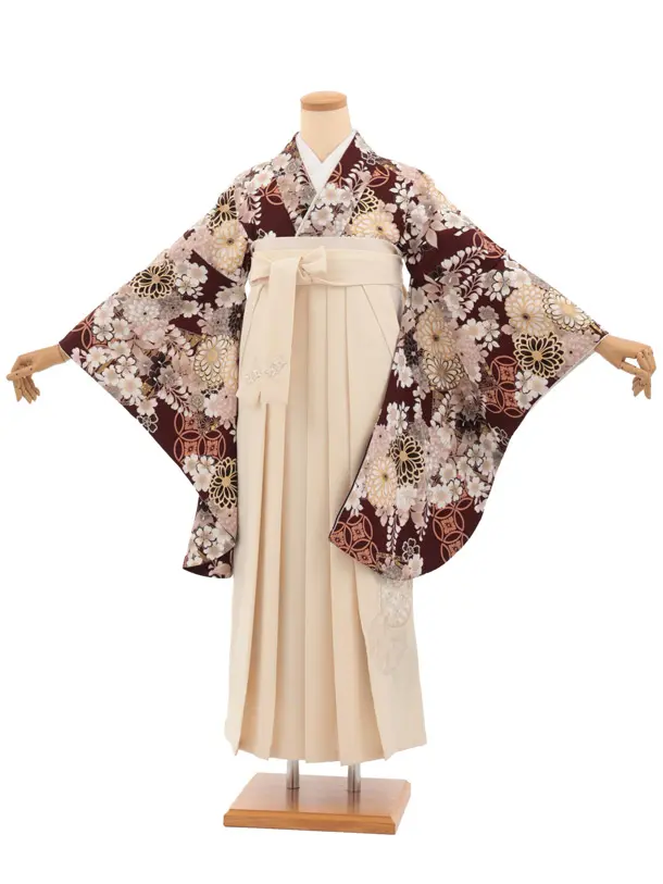 卒業式袴レンタルT548 ATELIE L マホガニー 繚乱の花×クリーム