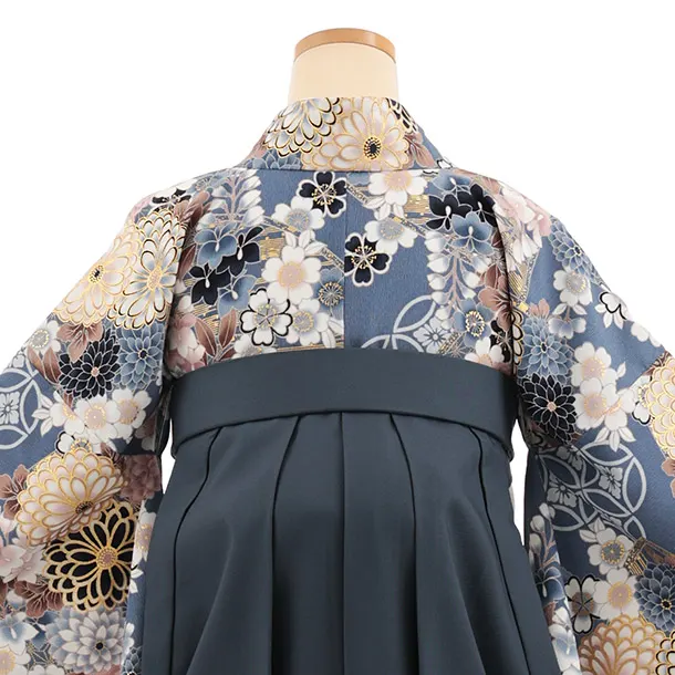 卒業式袴レンタルT549 ATELIE L フォグブルー 繚乱の花×グレー