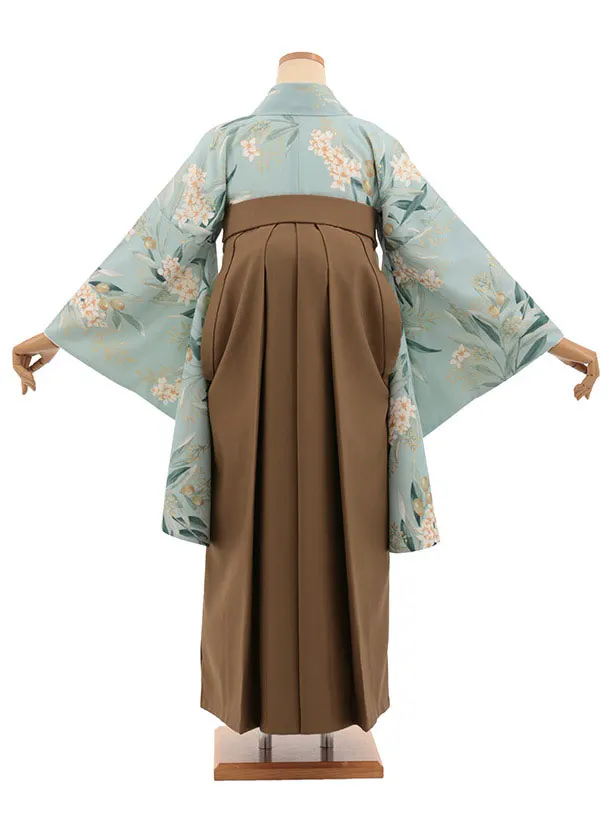 卒業式袴T562 SUGARKEI アイスグリーン オリーブの花×ブラウン