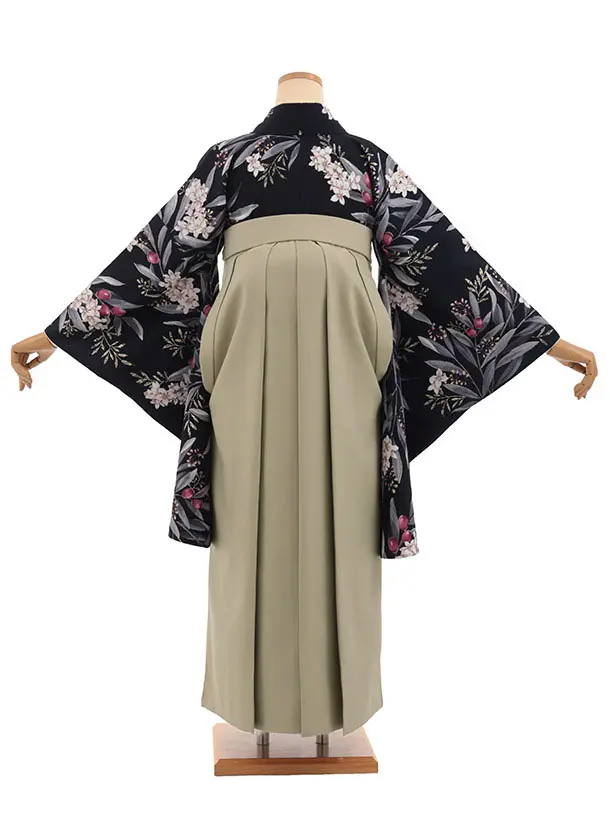 卒業式袴レンタルT564 SUGARKEI ネイビー オリーブの花×モカベージュ