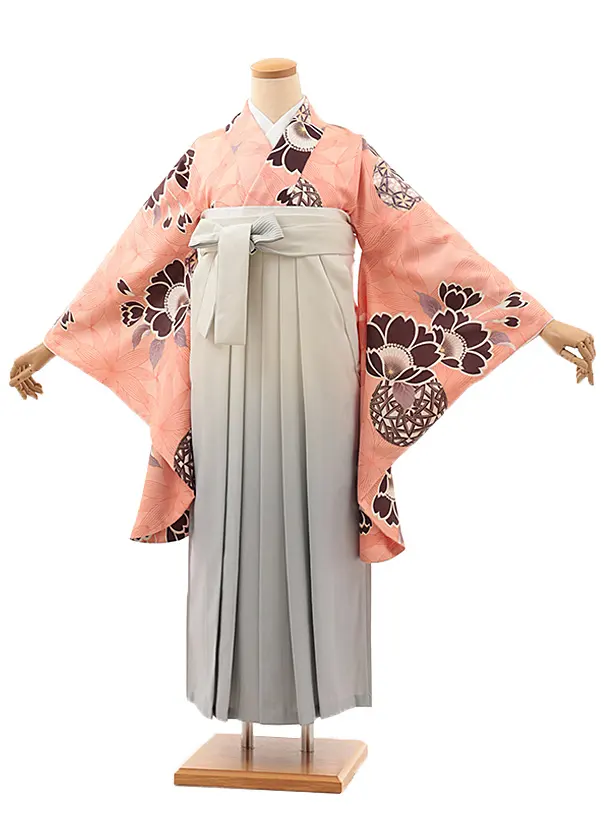 卒業式袴レンタルV963　オレンジ桜鞠×ベージュグレーぼかし