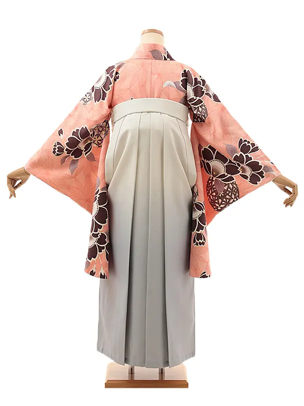 卒業式袴レンタルV963　オレンジ桜鞠×ベージュグレーぼかし