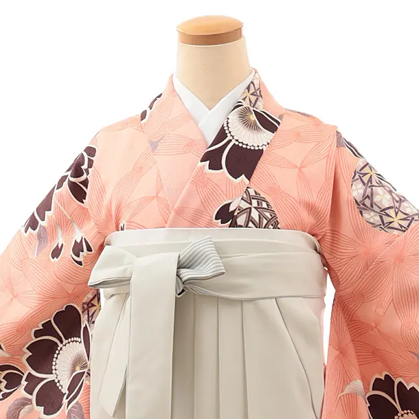 卒業式袴レンタルV963　オレンジ桜鞠×ベージュグレーぼかし