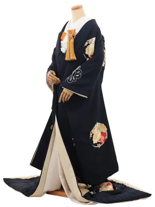 色打掛ﾚﾝﾀﾙ1024  紺地 鶴丸花文