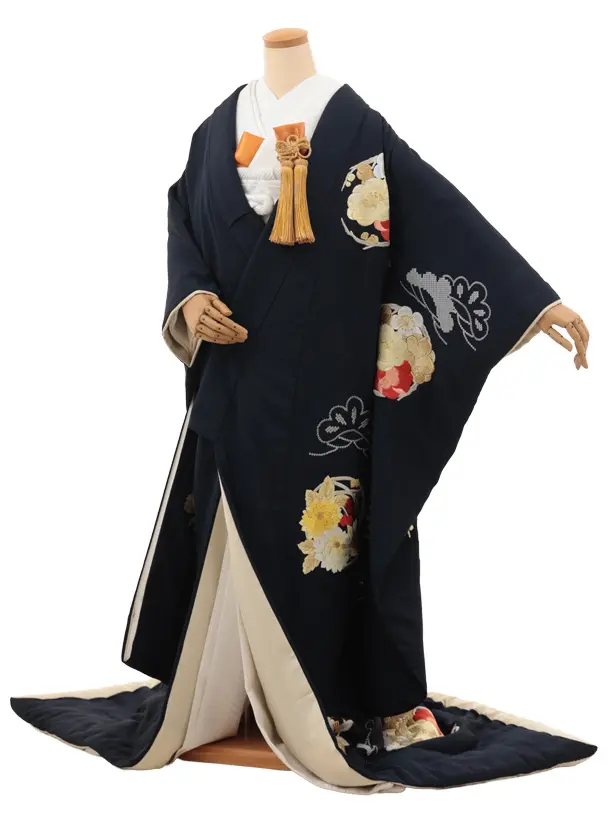 色打掛ﾚﾝﾀﾙ1024  紺地 鶴丸花文