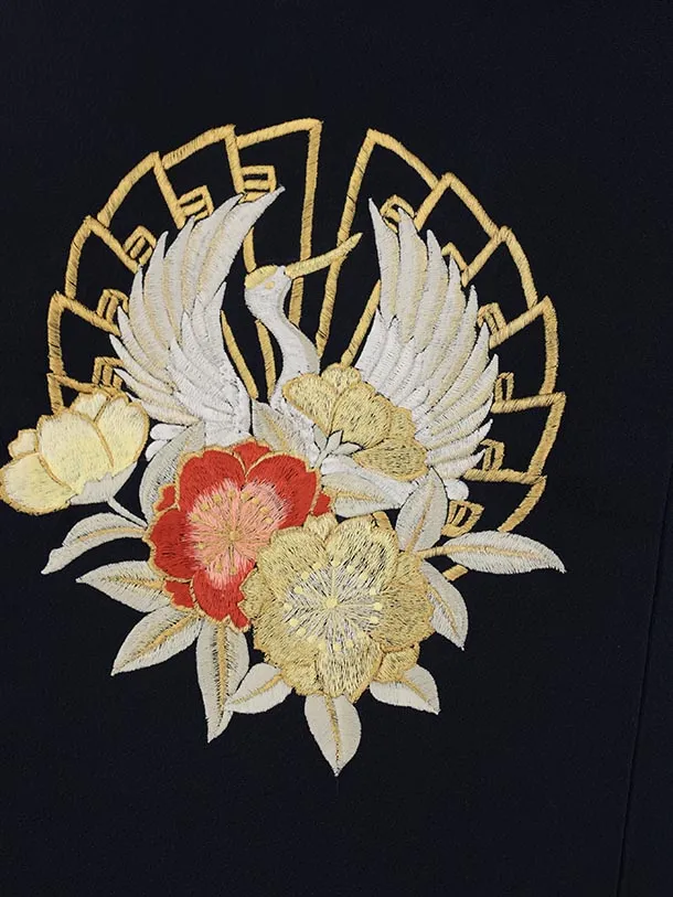 色打掛ﾚﾝﾀﾙ1024  紺地 鶴丸花文