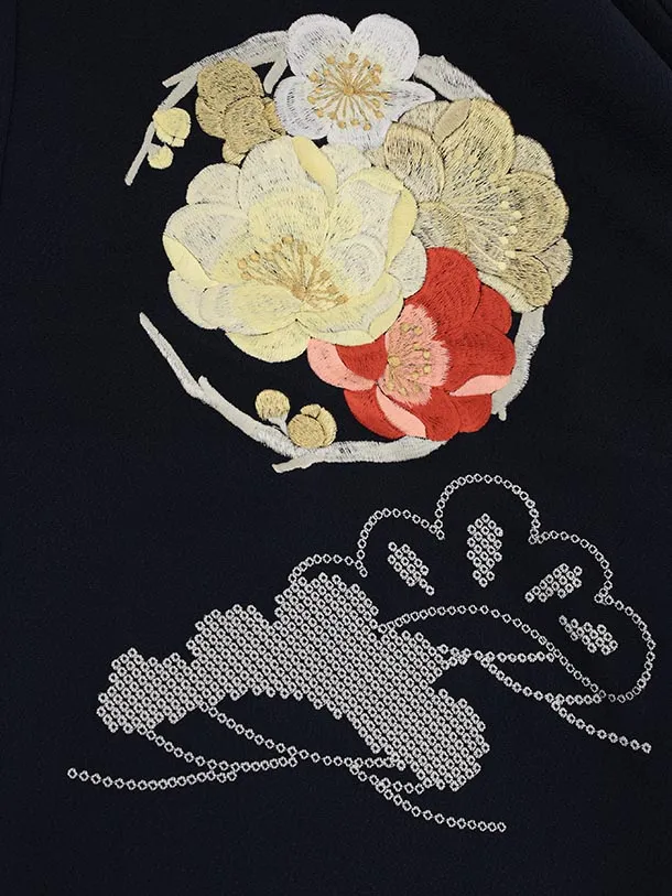 色打掛ﾚﾝﾀﾙ1024  紺地 鶴丸花文