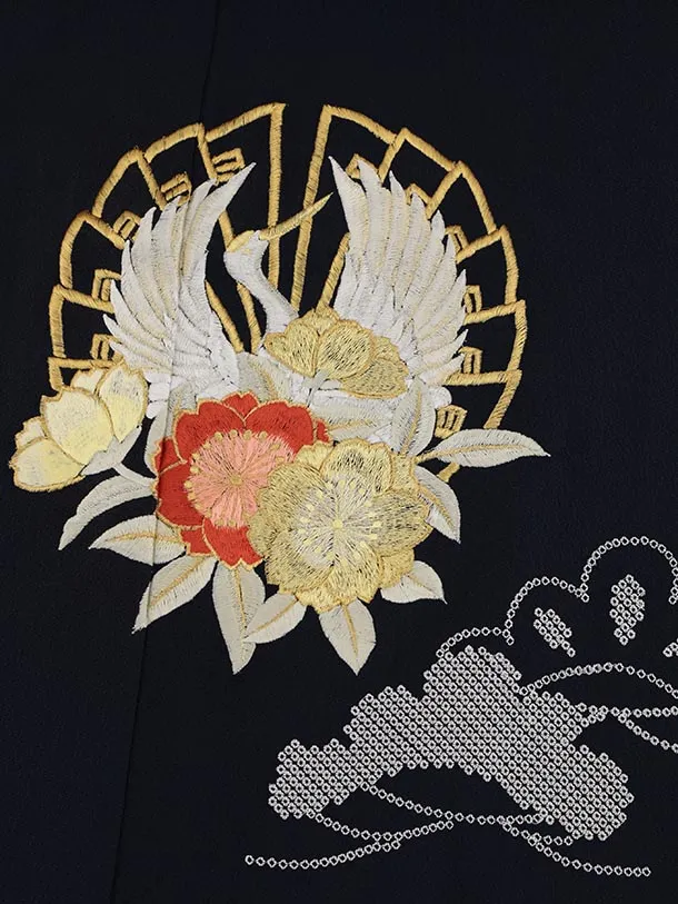 色打掛ﾚﾝﾀﾙ1024  紺地 鶴丸花文