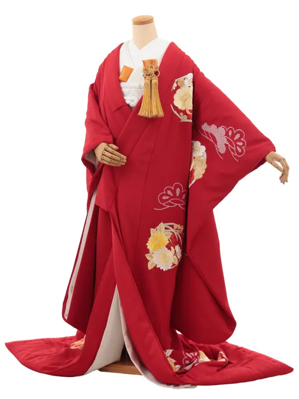 色打掛ﾚﾝﾀﾙ1025 赤地 鶴丸花文