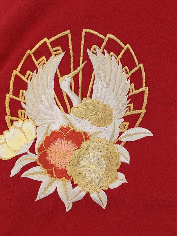 色打掛ﾚﾝﾀﾙ1025 赤地 鶴丸花文