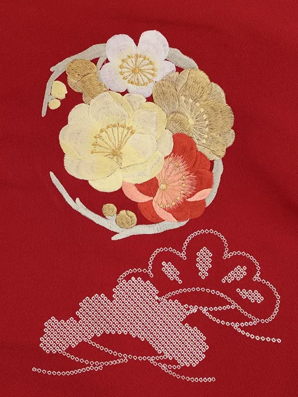 色打掛ﾚﾝﾀﾙ1025 赤地 鶴丸花文