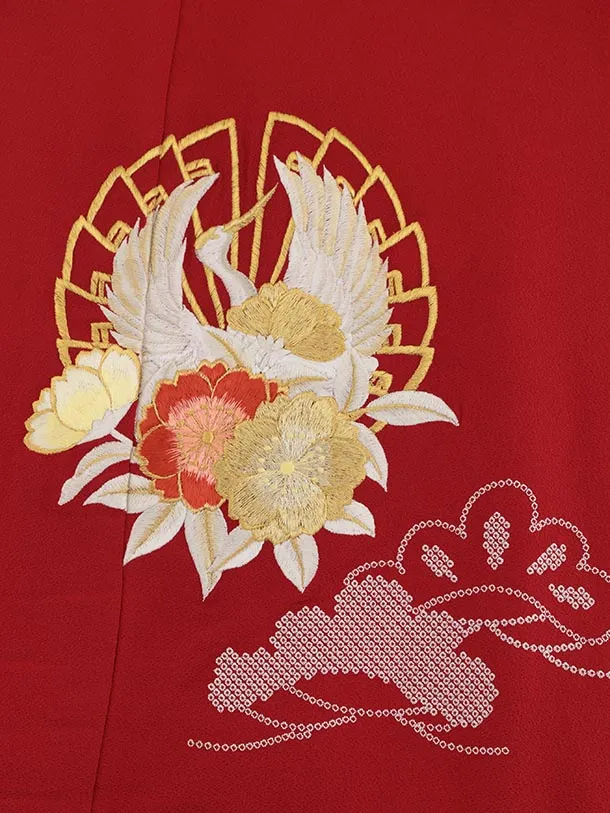 色打掛ﾚﾝﾀﾙ1025 赤地 鶴丸花文