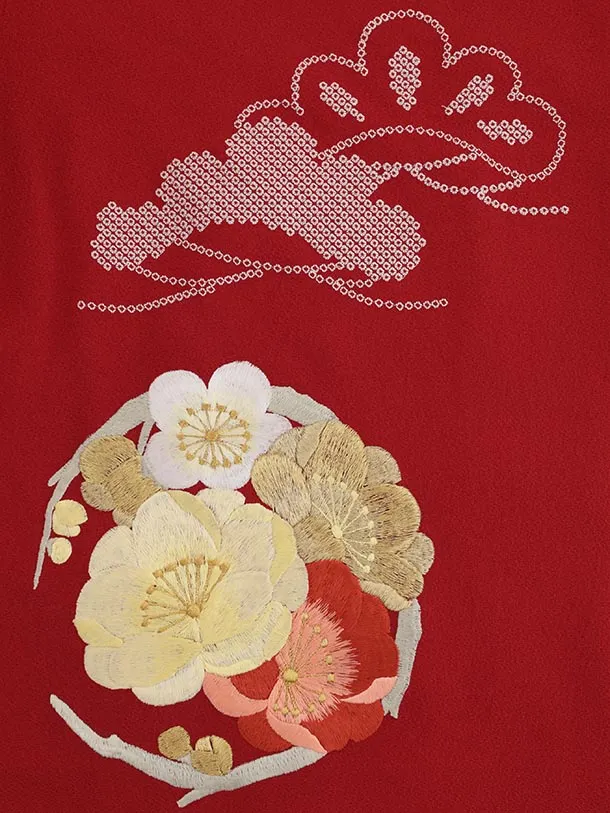 色打掛ﾚﾝﾀﾙ1025 赤地 鶴丸花文