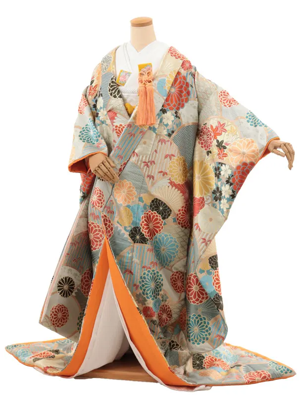 色打掛ﾚﾝﾀﾙ1032 オレンジ系 菊花 青海文