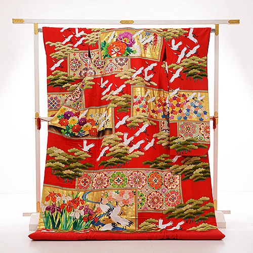 色打掛ﾚﾝﾀﾙE172 赤地 色紙に飛鶴