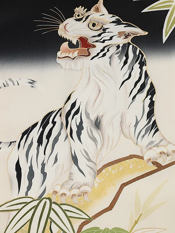 男児産着 お宮参りレンタル2676【正絹】黒地ぼかし 虎に竹