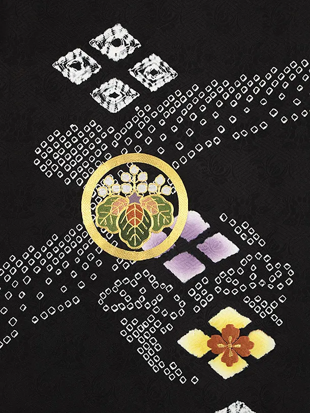 男児産着 お宮参りレンタル2749【正絹】黒地 鷹刺繍 金亀甲紋