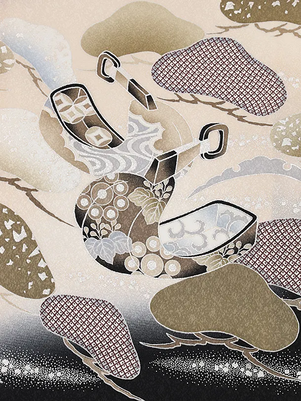 男児産着 お宮参りレンタル2787【正絹】黒地 兜に打ち出の小槌 松