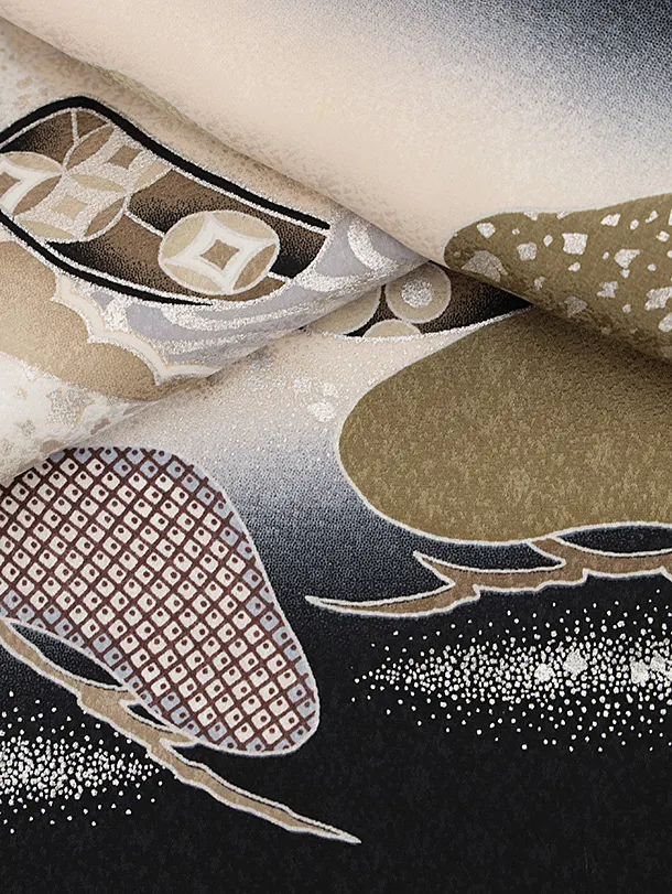 男児産着 お宮参りレンタル2787【正絹】黒地 兜に打ち出の小槌 松