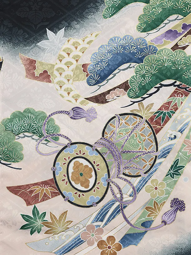 夏用 男児産着 お宮参り 2818 単衣 黒地 兜に松