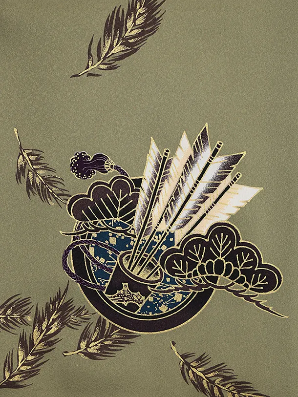 男児産着 お宮参りレンタル2823 抹茶色 兜 鷹