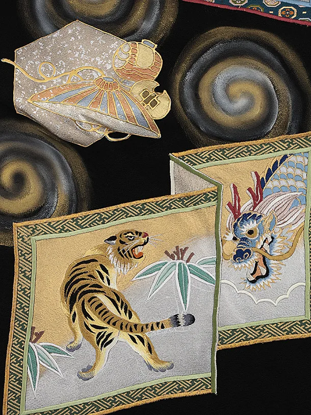 男児産着 お宮参りレンタル2832【高級正絹】黒地 刺繍 唐獅子