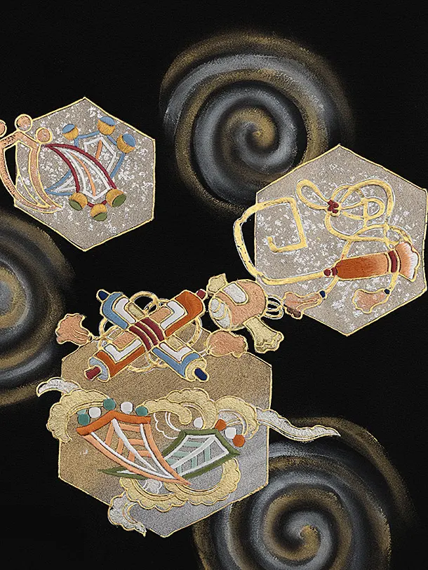 男児産着 お宮参りレンタル2832【高級正絹】黒地 刺繍 唐獅子