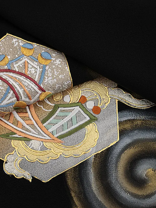 男児産着 お宮参りレンタル2832【高級正絹】黒地 刺繍 唐獅子