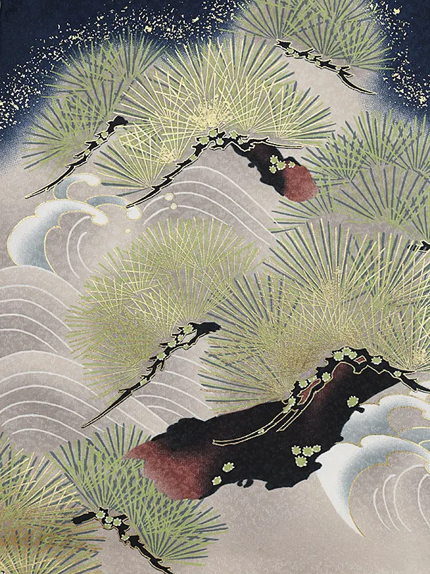 男児産着 お宮参りレンタル2856 紺地 兜に松 波